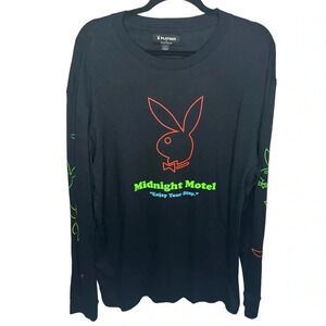 Men’s Midnight motel playboy bunny pacsun long sleeve shirt black large L PBB